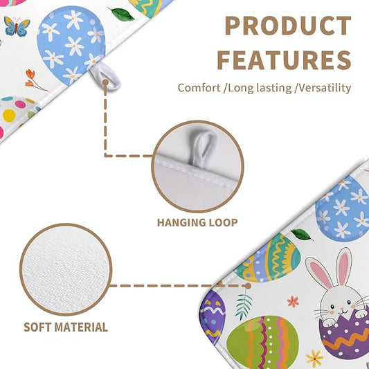 Happy Easter Bunny Dish Drying Mats Spring Floral Dish Mat Easter Cute Rabbit - Image 2
