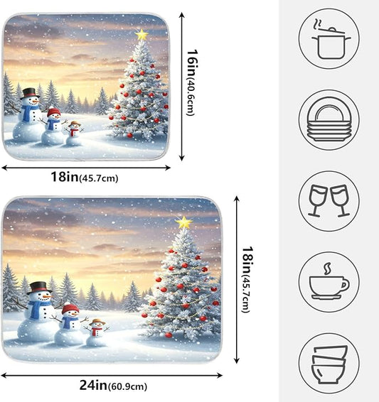 Christmas Tree and Snowman Dish Drying Mat - Image 2