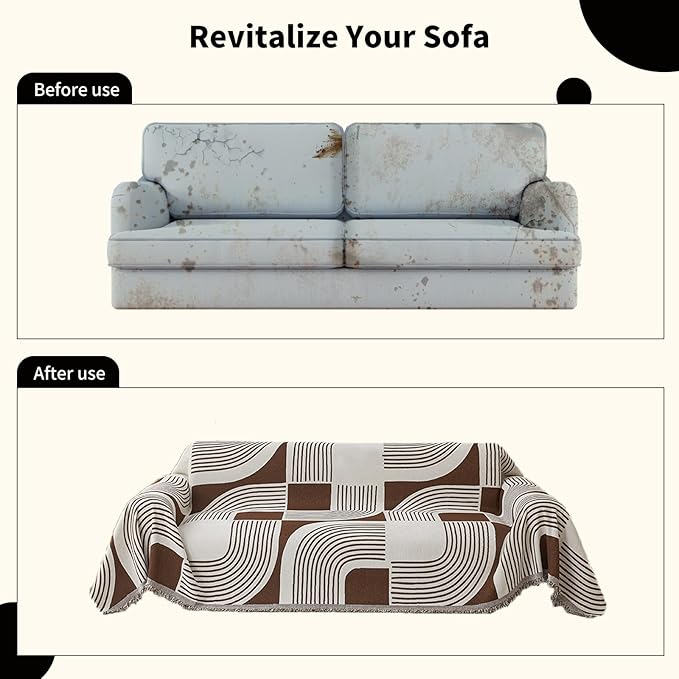 Boho Couch Cover Sofa Covers Washable, Chenille Couch Covers for 3 Cushion Couch Sofa Pet Friendly, Bohemian Sofa Slipcovers for Sectional Sofa, Loveseat, 2 3 4 Seater (71" x 134", Coffee)