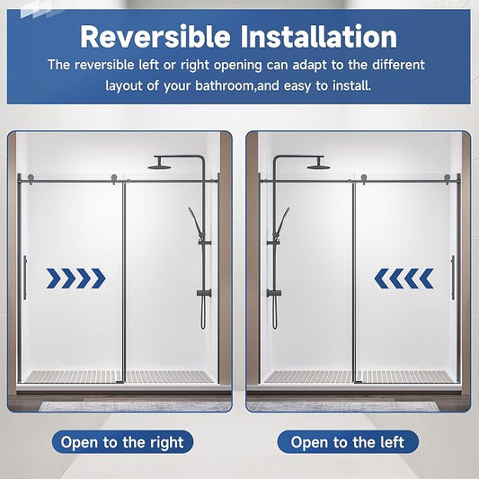 Frameless Sliding Shower Door 72” W x 76” H, 3/8” Tempered Glass, Single Bypass - Image 2