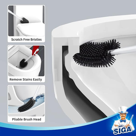 MR.SIGA Toilet Bowl Brush and Holder, Durable and Flexible Bristles, Wall - Image 2