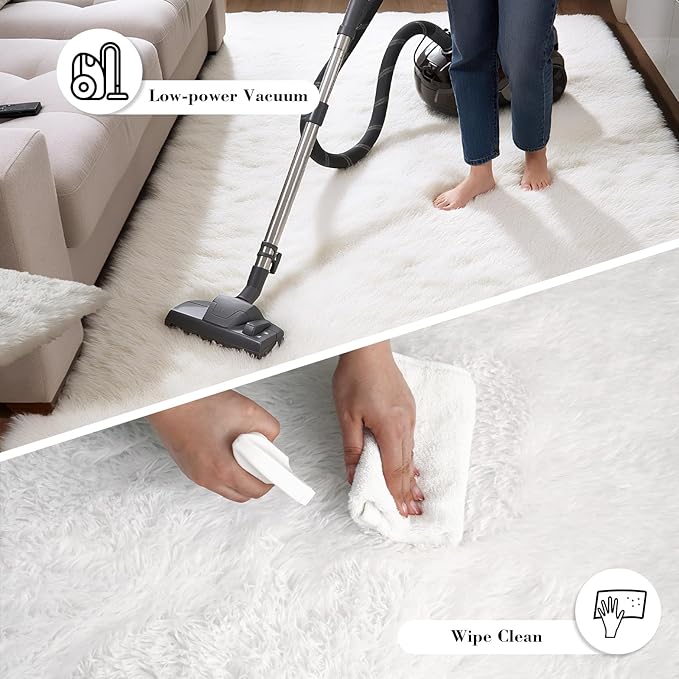 Fluffy Rug Shaggy Area Rug, White 8x10 Area Rugs for Living Room, Large Shag Area Rugs for Bedroom Kids Room Home Decor, Upgrade Anti-Skid Rectangular Fuzzy Rugs