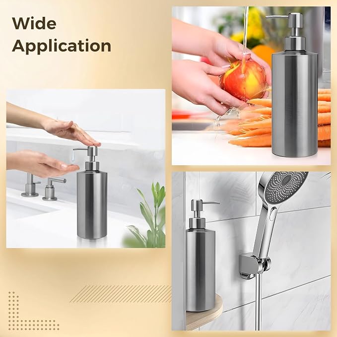 2 Pcs Large 304 Stainless Steel Soap Dispensers, 18.6 fl oz/550 ml Refillable - Image 5