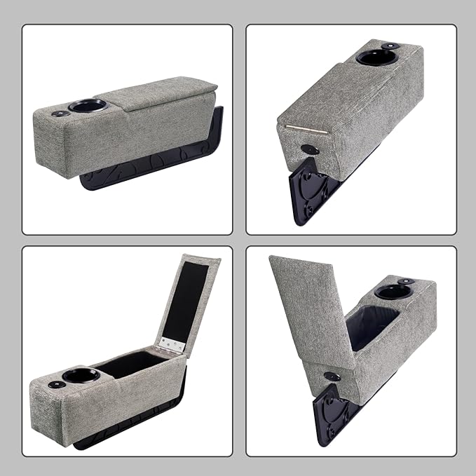 Multifunctional Sofa Armrest, Couch Armrest with Wireless Charge Stand, Removable Couch Caddy with Storage,Including LED Reading Light,Pewter