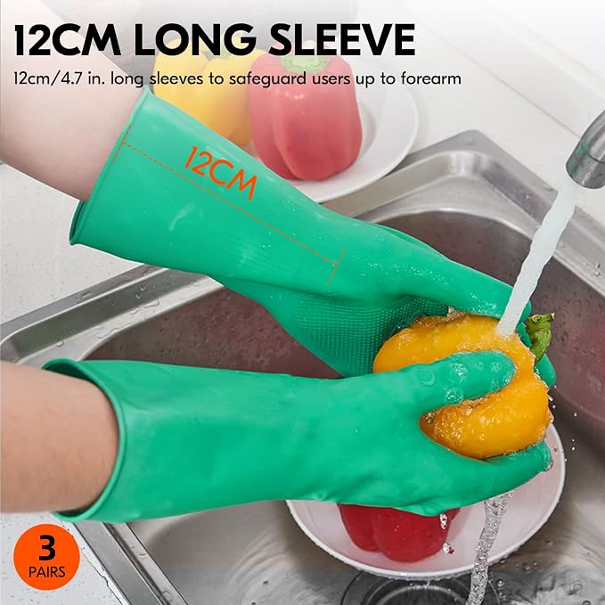 Vgo... 3-Pairs Reusable Household Gloves, Rubber Dishwashing gloves, Extra - Image 6