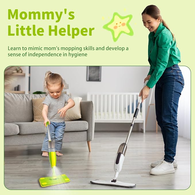 Kids Spray Mop, Fun & Functional Toddler Mop Cleaning Set, Real Working Mini Mop - Image 7