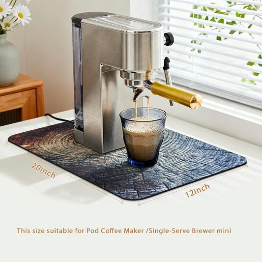 Coffee Drip Mat 20x12 Inch, Wood Grain Stump Design, Absorbent Hide Stain - Image 2