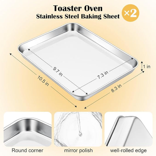 E-far Small Baking Sheet Set of 2, 10.5”x8.3” Stainless Steel Cookie Sheets Pans - Image 2