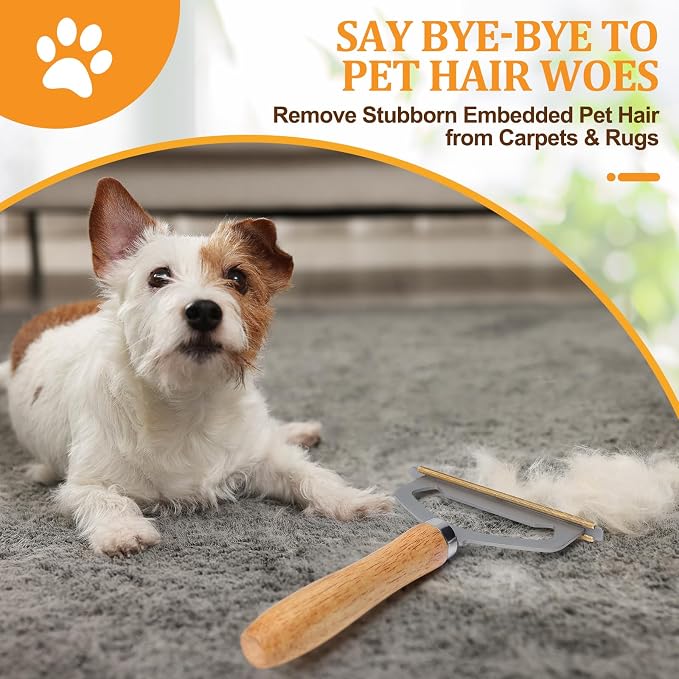 Metal Carpet Brush Pet Hair Remover, 1 Buck Thick Rack Wood Handle Portable - Image 6