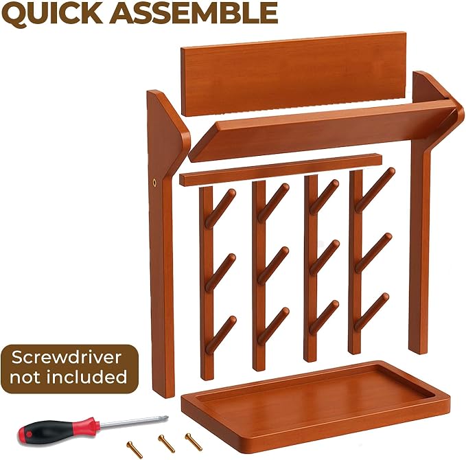 Brown Vertical Bottle Drying Rack Rubber Wood 9 Hooks, Use - Image 7