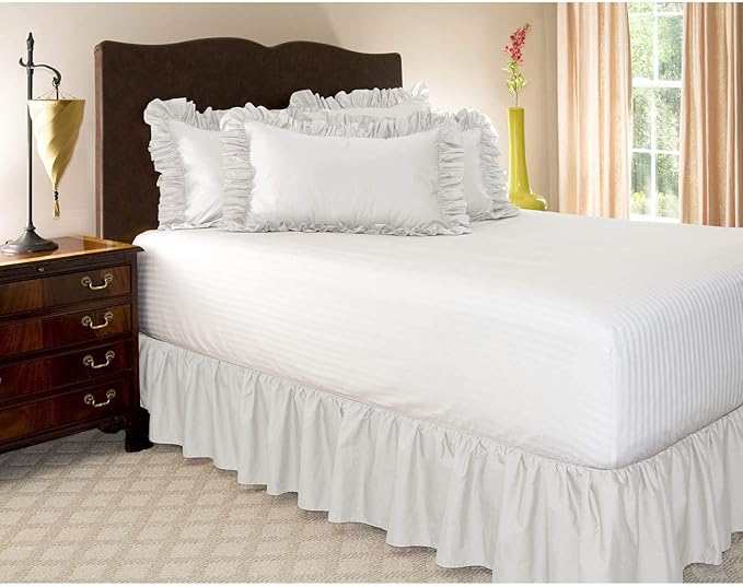 KRISHNA Ruffled Bed Skirt with Split Corners Twin, 100% Microfiber Hotel Quality, 12 Inch Drop Dust Ruffle Gathered Bedskirt with Platform, 39" x 75", White