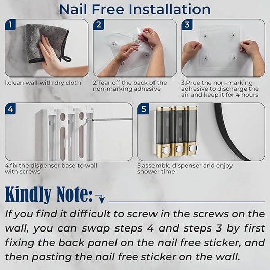 pollock Shampoo Conditioner Dispenser Shower Soap Dispenser 3 Chamber No Drill - Image 2
