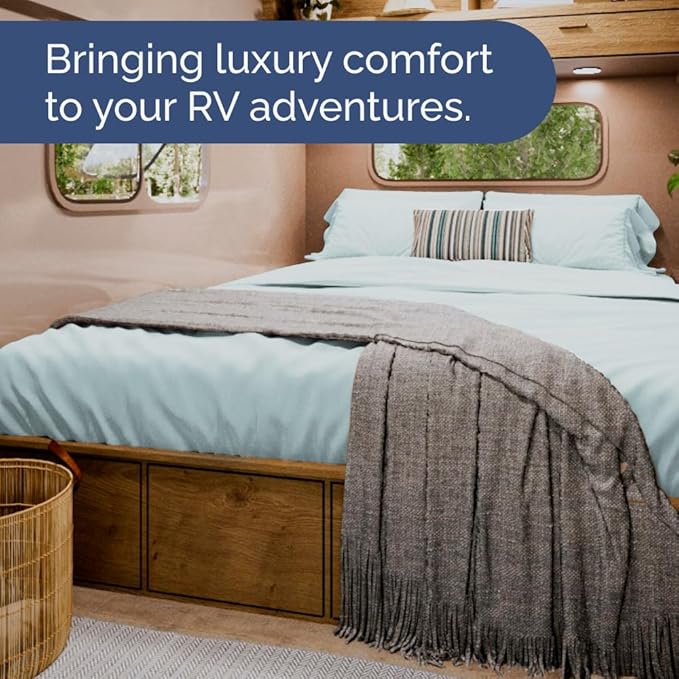 RV Short Queen Sheet Set 60 X 75 - 4 Piece RV Short Queen Bed Sheets - Soft, Breathable and Cooling - Designed for Bunks, Trailers & Campers - Fits 8” to 12" Mattress - Hotel Luxury Bedding - Ice Blue
