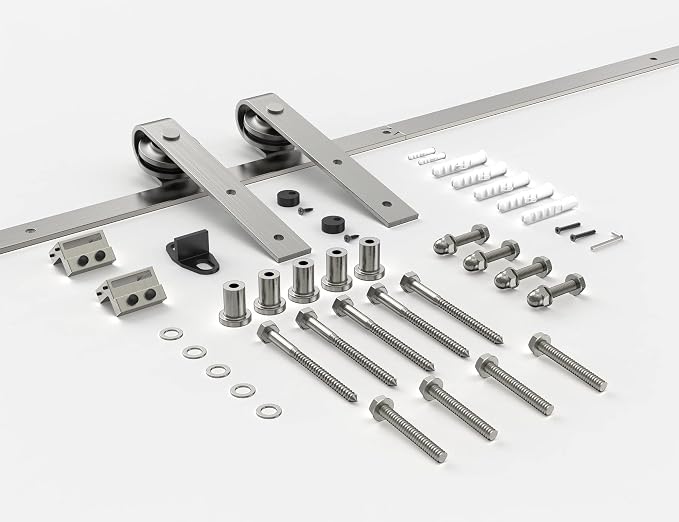 6.6FT Colorful Sliding Barn Door Hardware Track Kit, Brushed Nickel Roller Kit - Image 6