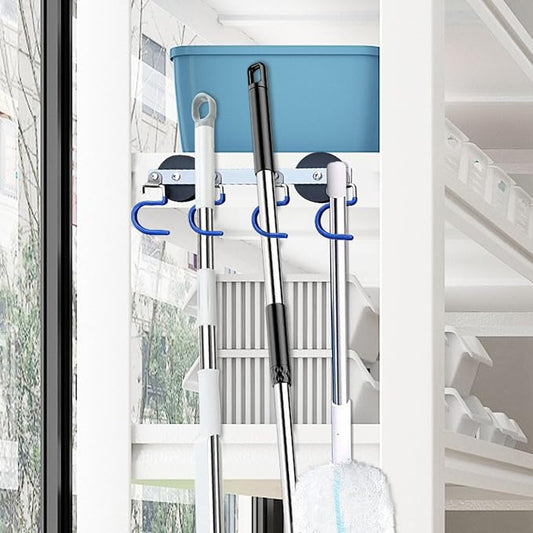Magnetic Mop Broom Holder Wall Mount Heavy Duty No Drill Over the Door Broom - Image 2