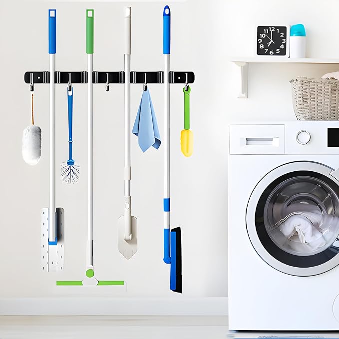 Wall Mount Broom Holder | Heavy Duty Stainless Steel Mop Organizer - Image 7