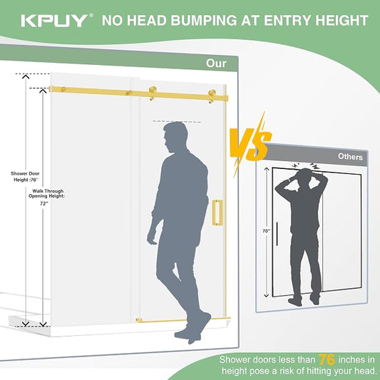 KPUY Frameless Shower Door, 43-48" W x 76" H Sliding Glass Shower Door - Image 2