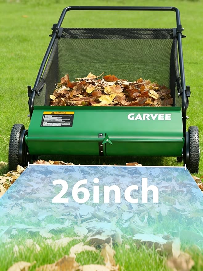 Push Lawn Sweeper, 26 Inch Extra-Wide 4-Brush System, 7 cu.ft. Mesh Bag - Image 6