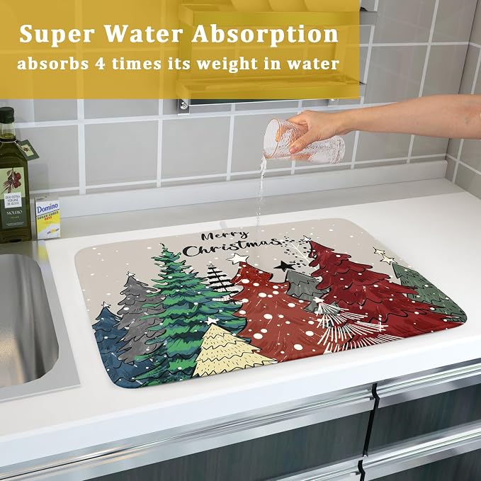 Christmas Trees Dish Drying Mat Winter Holiday Kitchen Dishes Pad 18x24 Inch - Image 7