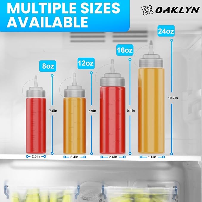 Oaklyn Squirt Bottles 16oz, 6 Pack – BPA-Free Condiment Squeeze Bottles - Image 6