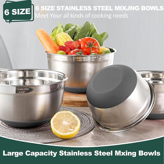 Umite Chef Mixing Bowls with Airtight Lids,6 piece Stainless Steel Metal - Image 2
