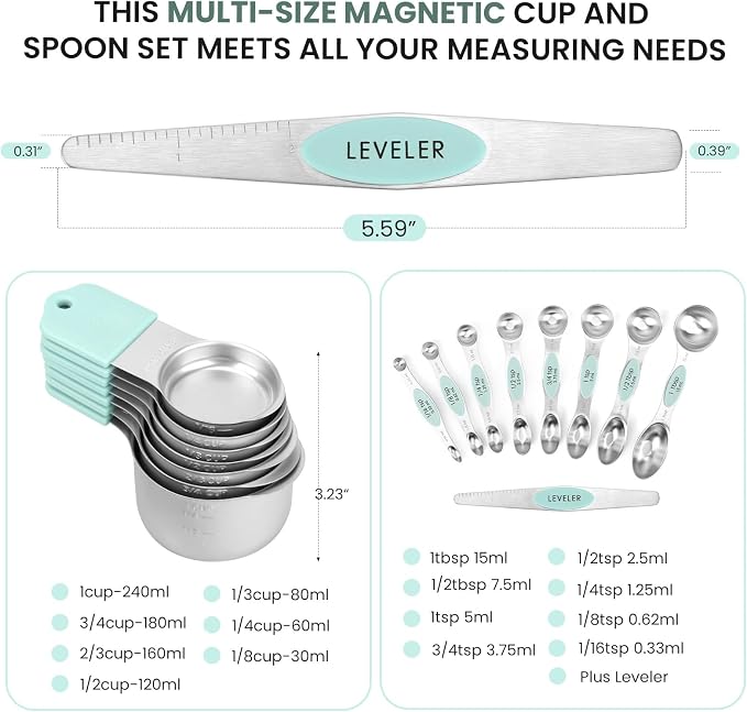 Magnetic Measuring Cups and Spoons Set-Heavy Duty 304 Stainless Steel,Double - Image 6