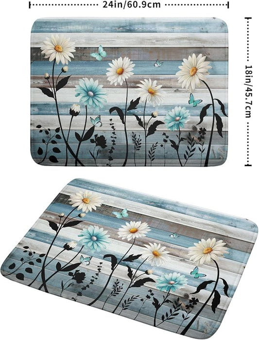 Blue White Daisy Floral Dish Drying Mat - Image 2