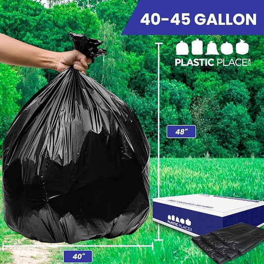 Plasticplace Contractor Trash Bags 40-45 Gallon │ 3.0 Mil │ Black Heavy Duty - Image 2