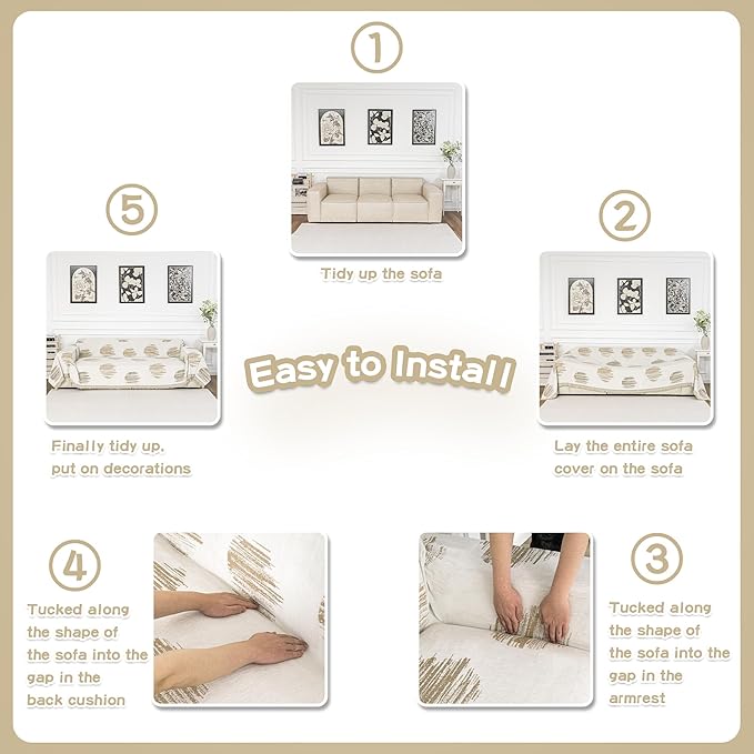 MEETSKY Sofa Covers for Dogs Sofa Covers for 2 Cushion Couch Sofa Chenille Sofa Slipcover Couch Covers for Sectional L Shaped Couch Pets Protector Furniture Covers, 71" x 118", Khaki