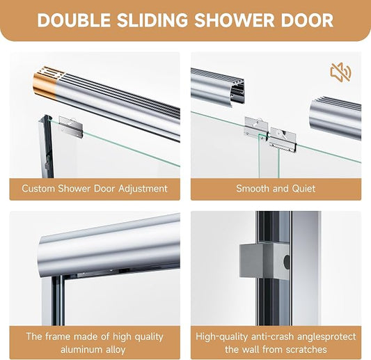 Shower Door 56-60 in. W x 72 in. H, UCALAFEE Semi-Frameless Double Sliding - Image 2
