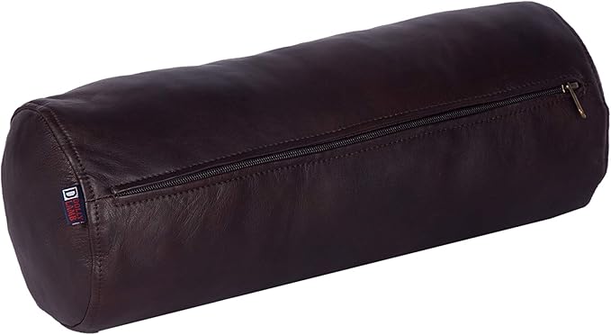 Neck Roll Pillow Cushion Cover, 20x5 Inch Full Moon Round Bolster Pillow Case, Cylinder Soft Lambskin Leather Pillowcase for Head, Spine & Neck Support During Sleep - Dark Brown Pack of 2