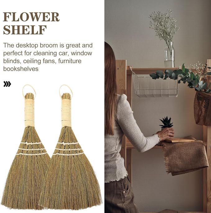10" Whisk Broom Set of 2, Handheld Straw Broom, Natural Corn Brooms, Portable - Image 9