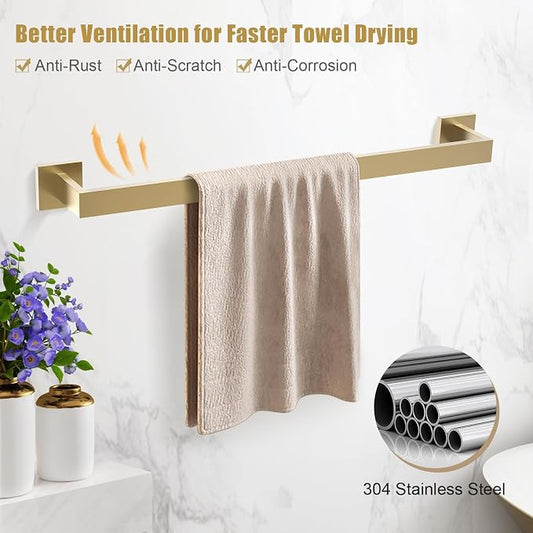 TQKAG Brushed Gold Bathroom Hardware Accessories Set 5 Pieces, Double Post - Image 2