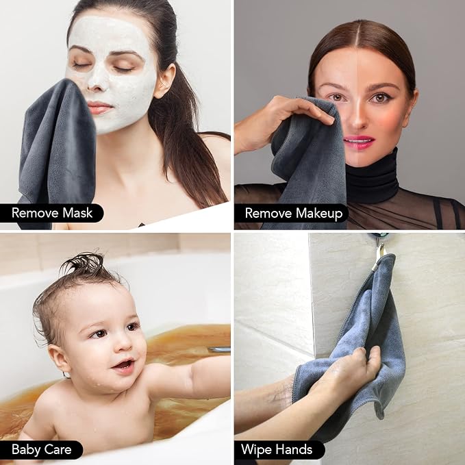 SINLAND Microfiber Facial Cloths Fast Drying Washcloth 12inch x 12inch Grey 2 - Image 8