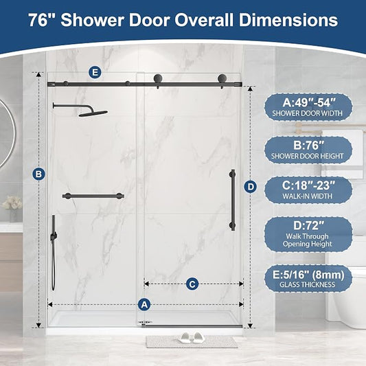 Frameless Shower Door, 5/16" Glass Sliding Shower Door - Image 2