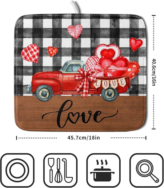 Valentine's Day Red Heart Truck Dish Drying Mat - Image 2