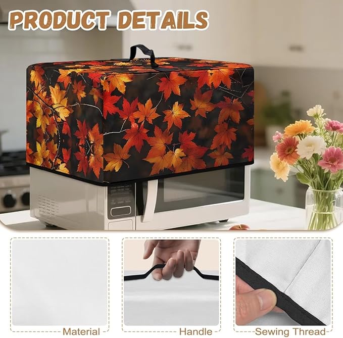 Microwave Oven Cover, Thanksgiving Maple Leaf Dustproof Machine Protector Decorative Kitchen Appliance Cover Waterproof Polyester Fabric for Most Countertop Microwaves Easy to Clean