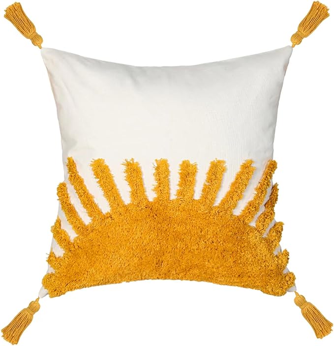 Adabana Boho Throw Pillow Covers 18x18, Decorative Tufted Pillows Cover for Couch Bed, Sun Sunshine Pillow Cover for Kids