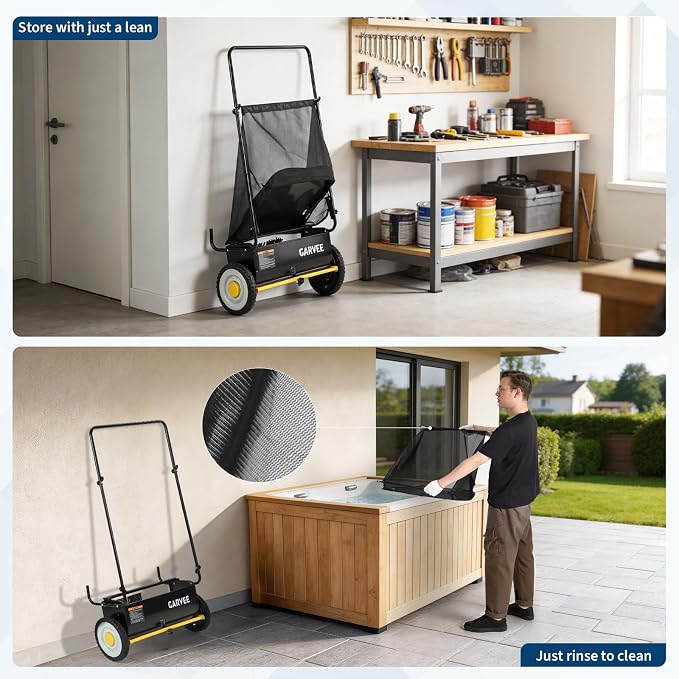 Garvee 26 Inch Push Lawn Sweeper, Leaf and Grass Collector - Image 7