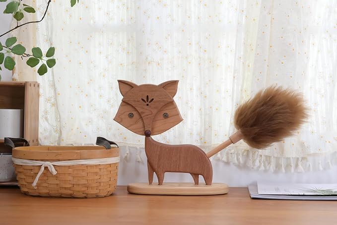Cute Little Fox for Home Office Decor Small Wooden Feather Duster Lambswool - Image 8