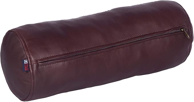 Neck Roll Pillow Cushion Cover, 18x6 Inch Full Moon Round Bolster Pillow Case, Cylinder Soft Lambskin Leather Pillowcase for Head, Spine & Neck Support During Sleep - Dark Maroon Pack of 2