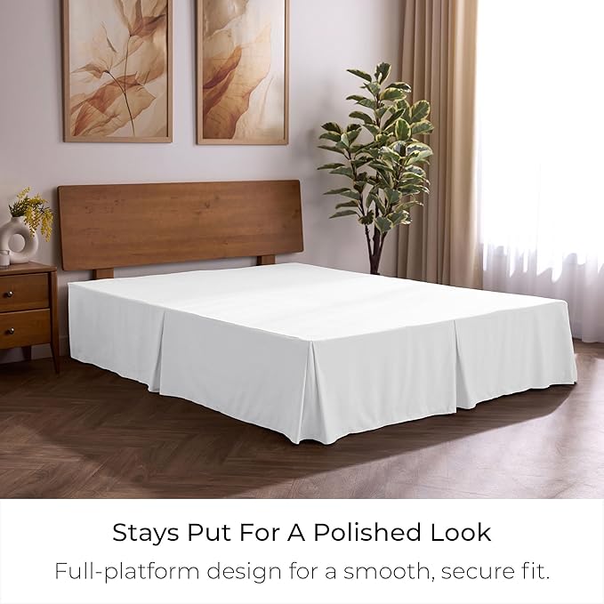Mellanni Bed Skirt Cal King Size- Bed Skirting - 15-Inch Tailored Drop Pleated Dust Ruffle - Hotel Luxury Bedding - Wrinkle, Fade, Stain Resistant - 1 Bedskirt (Cal King, White)