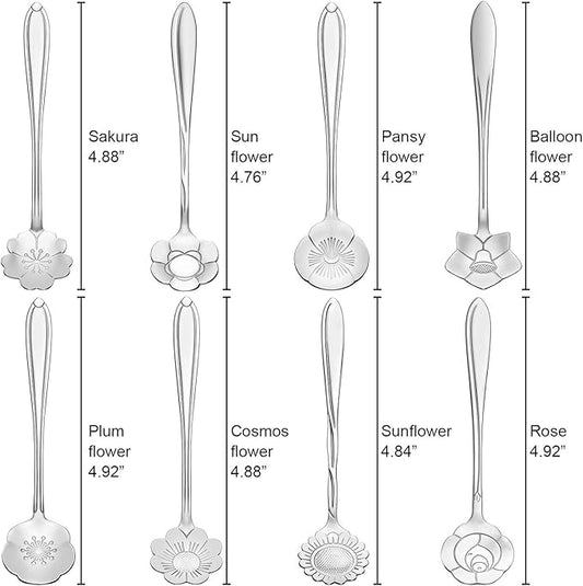 Chengu 8 Pieces Flower Coffee Tea Spoons Stainless Steel Sugar Spoons Tea Party - Image 2