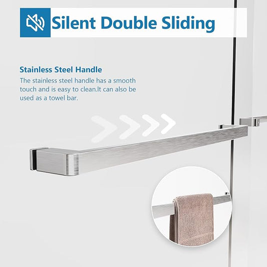 56"-60" W x 70" H Semi-Frameless Double Sliding Bypass Shower Door, 1/4" SGCC - Image 2