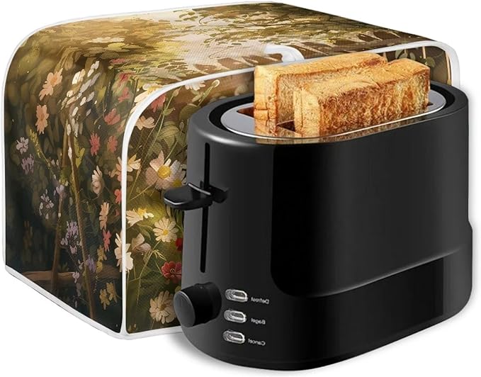Chicken Rooster Flower Toaster Cover 4 Slice Wide Slot, Washable Kitchen Appliance Cover Dust Resistant Protector for Home, Toaster Protector Kitchen Accessories
