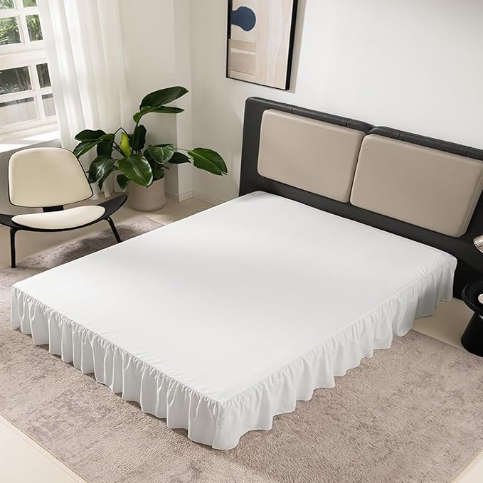 TSUTOMI Bed Skirt Queen Size Ruffled Bed Skirt with Split Corners, Queen Bed Skirt 14 Inch Drop, Queen Size Bed Skirt Ivory for Ruffled Bed Skirt with Split Corners, Bed Skirt Queen Size