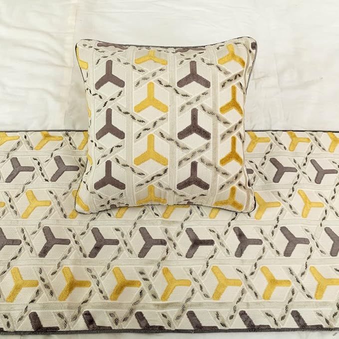 The HomeCentric King/Queen/Twin Grey & Yellow Designer Queen 74"x18" Bed Runner Without Pillow Cover, Beaded Bed Scarf on Velvet Fabric - Tripod