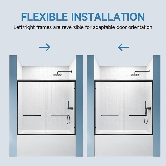 Double Sliding Bathtub Door 56-60“W x 57” H, Semi-Frameless Bath Tub Door - Image 9