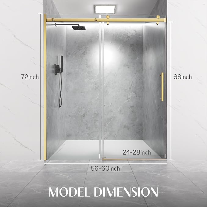 Frameless Sliding Shower Door 56-60" W x 72" H, 5/16" Heavy Duty Tempered Glass - Image 8