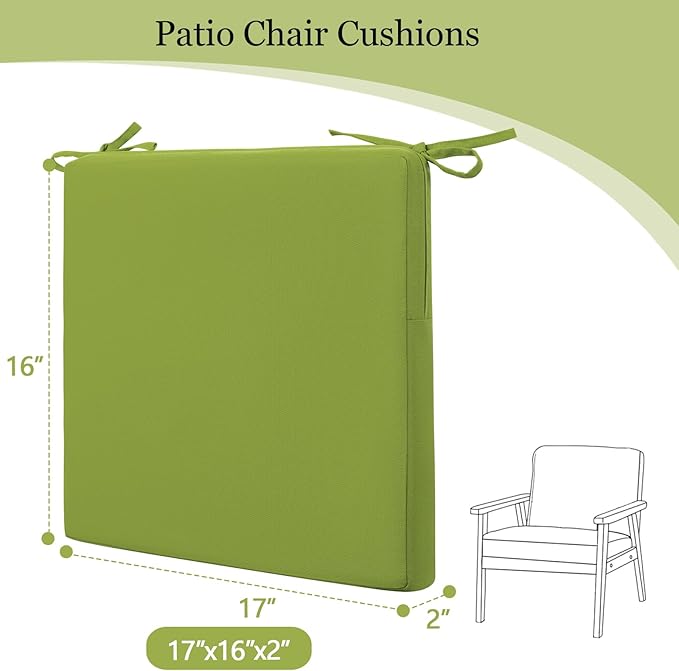 idee-home Outdoor Chair Cushions Set of 4, 17" x 16" Outdoor Seat Cushion Waterproof Patio Furniture with Ties, Dining Chair Pads